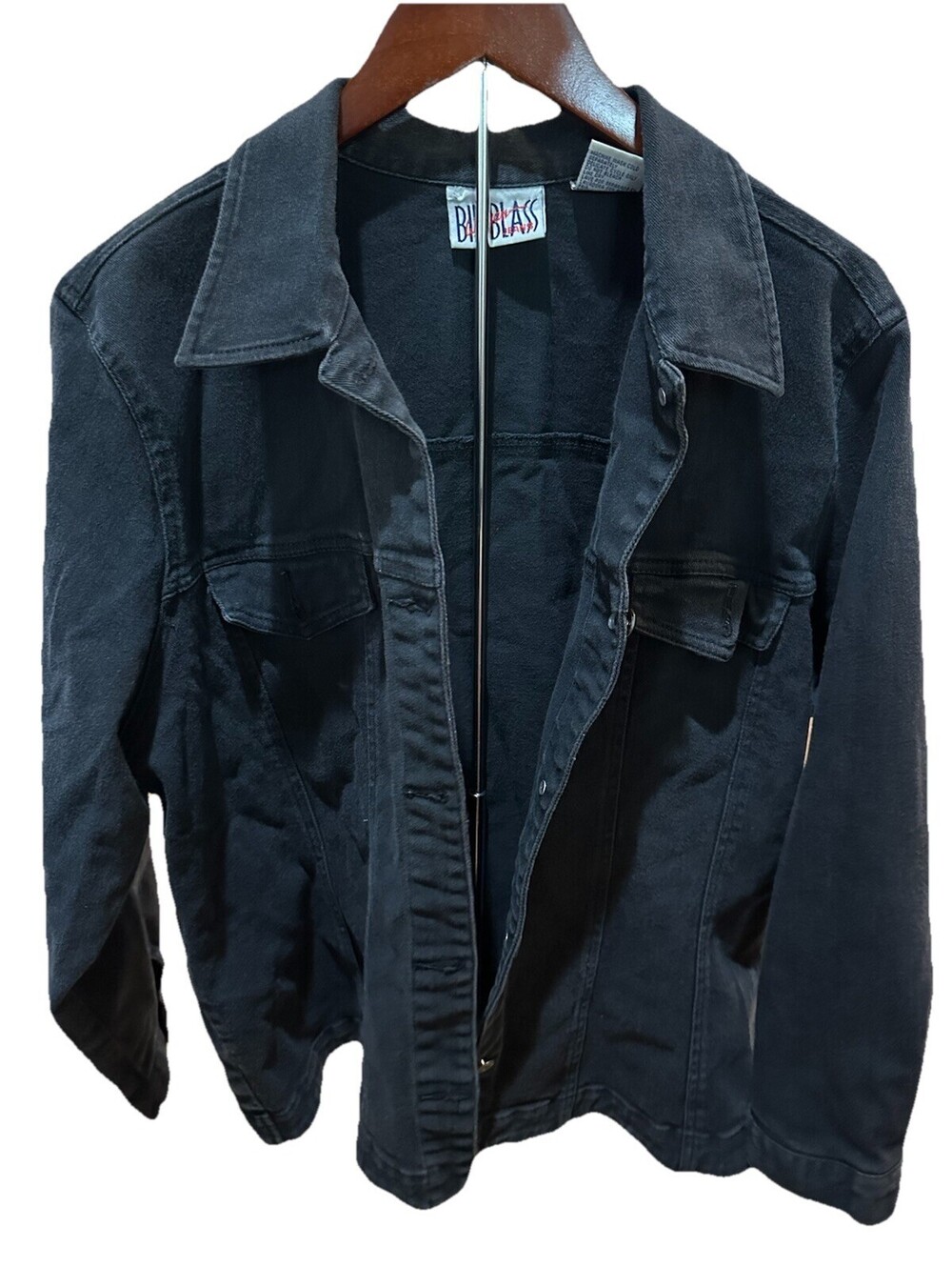 Vintage BillBlass Women’s Black Denim Jacket 1X Plus Stretch Trucker Jean Coat